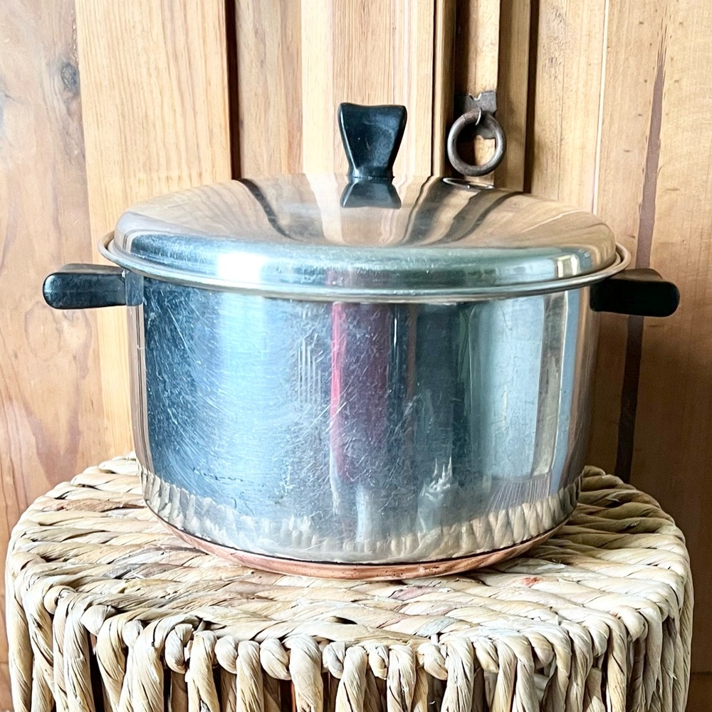 Vintage Thermic Ray By Norris Copper And Stainless Steel Stock Pot With Lid 6 QT